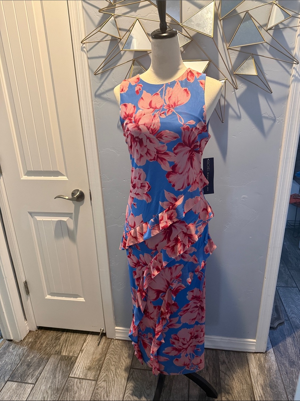 RACHEL Rachel Roy Pink Floral Ruffle Dress. Sz Large